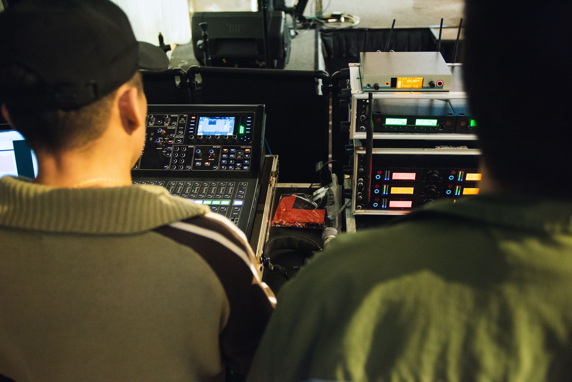 The scene of an audio engineer at work